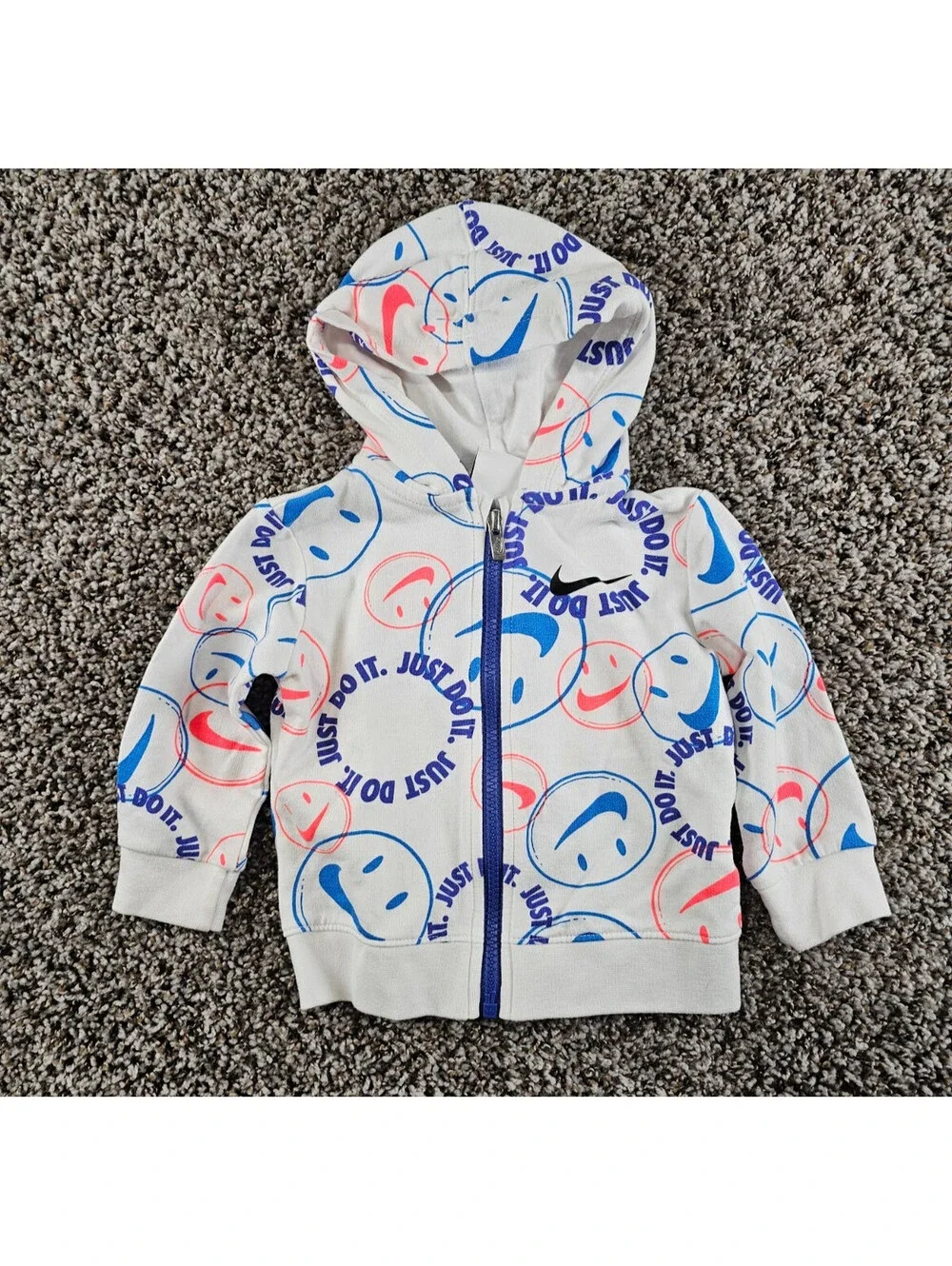 Nike Smiley Swoosh Graphic Zip-Up Jacket Hoodie Baby Sz 12M White Blue